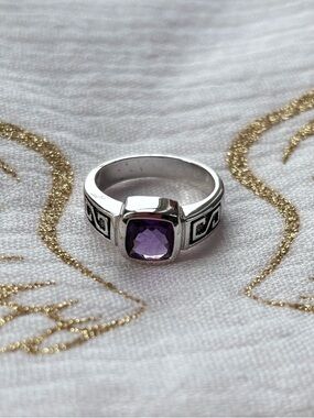 Sterling Silver Purple Gemstone Statement Ring size 6.25